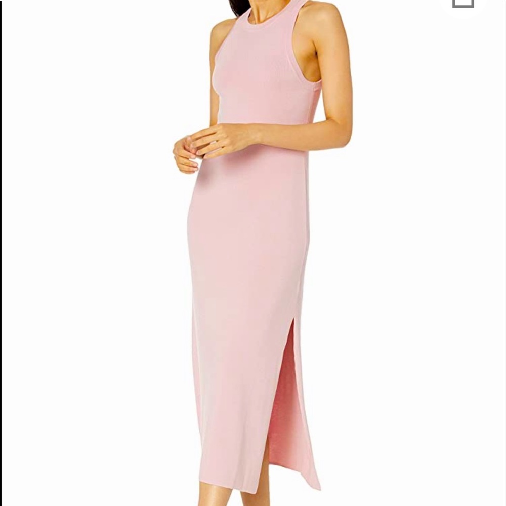 Midi high neck soft pink sweater dress